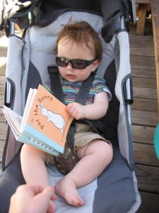 Grant reading "Pat the Bunny", July 2009